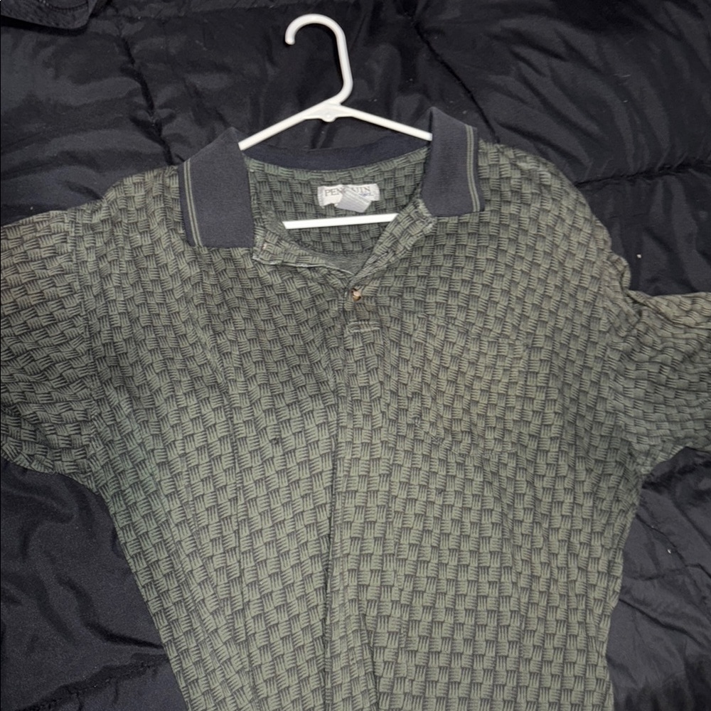 Green and Black Basket Weave Polo Shirt